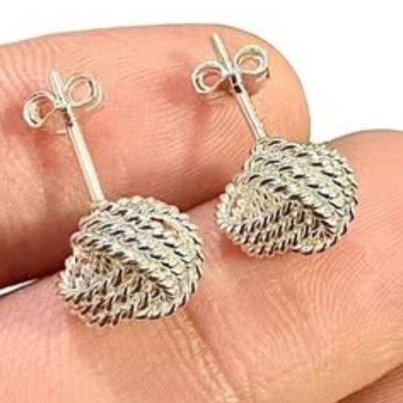 Stud Earrings for Women Sterling Silver 925, Knot Earrings Studs 10MM - Picture 2 of 9